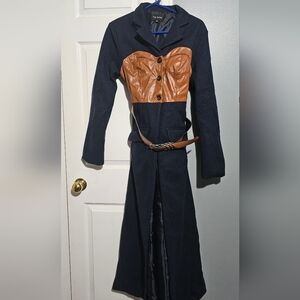100. HIGH END - Lainey Leather Bustier Trench Coat in Navy Brown